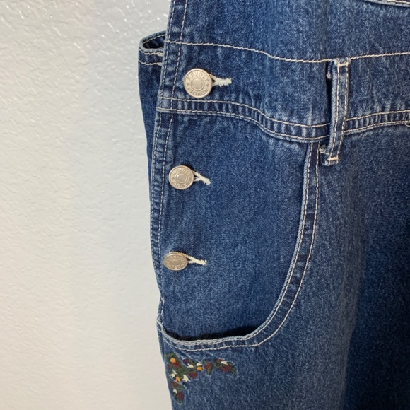 Vintage Revolt Denim Carpenter Bib Overalls Womens Size 22 Blue Embroidered Boho - Picture 7 of 14